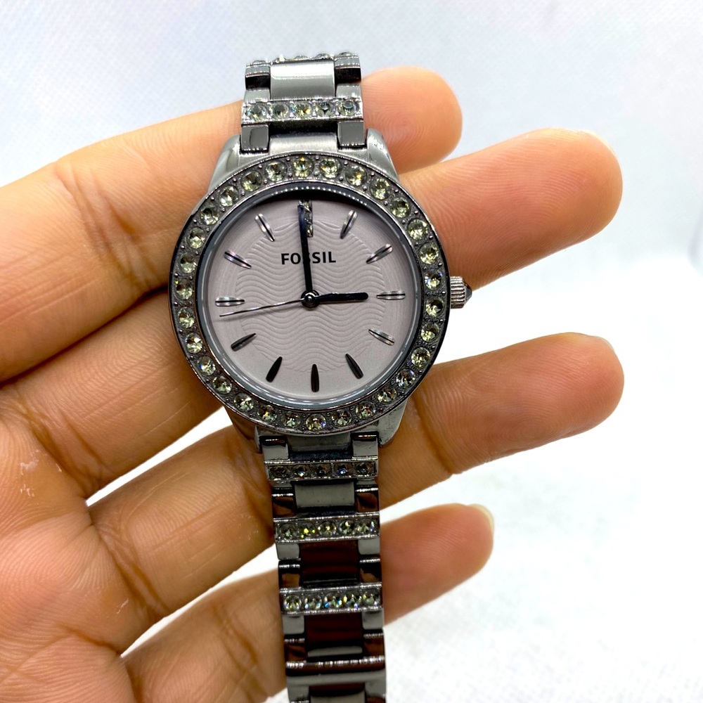 Ladies fossil watch grey with stones